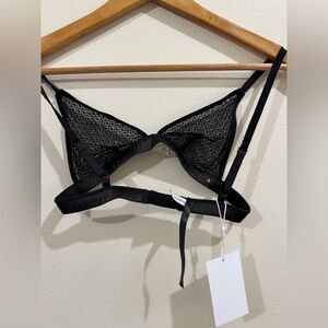 Anine Bing Black Lace Mesh Bralette with Tie Front
